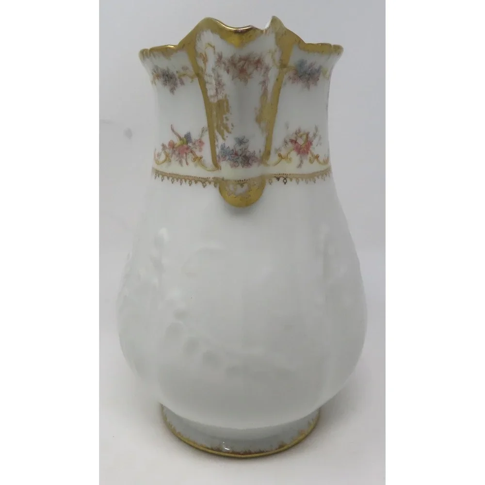 Antique Haviland Limoges France Porcelain‎ Cream Pitcher Gold Gilt Floral